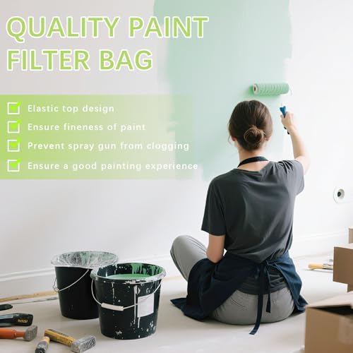 15 Pcs Paint Strainer Bags 5 Gallon, Bucket Paint Filters Strainer 5 Gal with Stretchable Elastic Top Opening paint Screen for 5 Gallon Bucket Nylon White Fine Mesh Bag for Gardening, Plant Protection