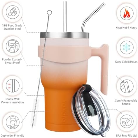 BJPKPK 30 oz Tumbler with Handle & Straw, Insulated Stainless Steel Mug