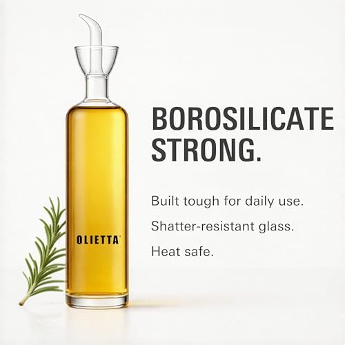 Olive Oil Dispenser Bottle 8.5 fl oz - Borosilicate Glass Non-Drip Pourer