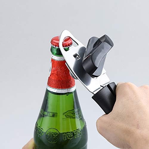 Can Opener Manual 4 in 1, Handheld Can Opener Bottle Opener Safe Cut and Smooth Edge with Ergonomic Grip Large Turn Knob Great for Seniors with Arthritis (Black)