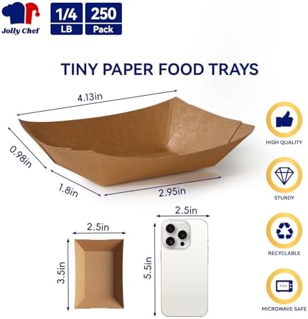 JOLLY CHEF 1/4lb Paper Food Tray 250 Pack Disposable Food Serving Boats