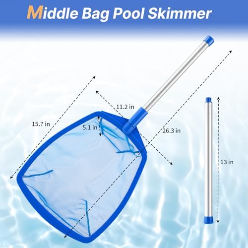 Pool Skimmer Net, 26" Aluminum Pole, Ultra Fine Mesh for Leaves & Debris