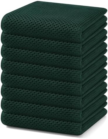 Homaxy 100% Cotton Waffle Weave Kitchen Dish Towels 8-Pack, Blackish Green
