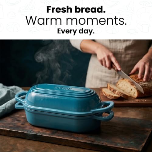 Oval Dutch Oven for Bread Baking,Enameled Cast Iron Bread Pan(4.1QT,Blue)