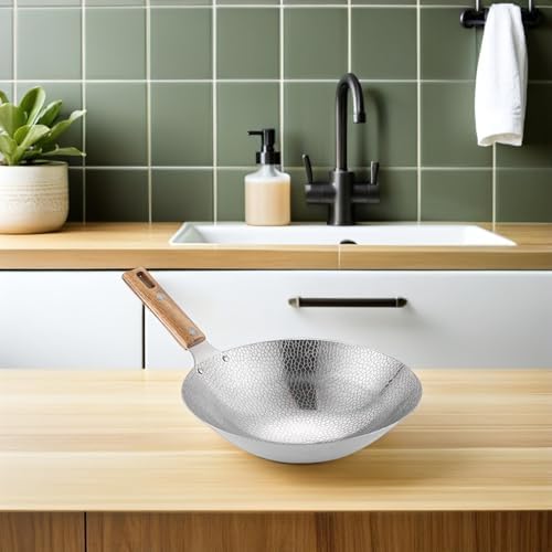 Cabilock 8.66-Inch Stainless Steel Wok with Wooden Handle for Stir Fry