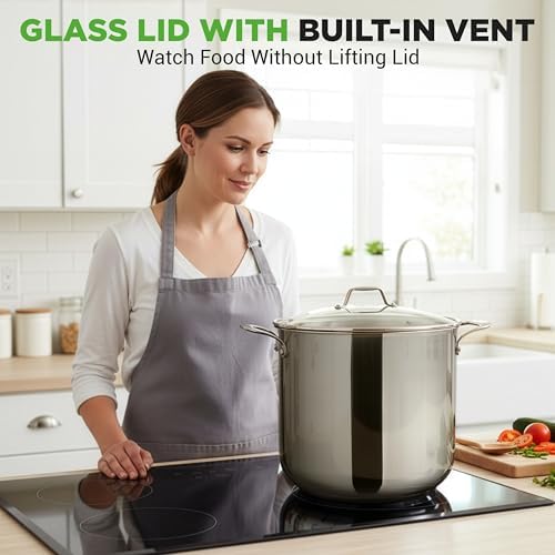 NutriChef 19 Qt Stock Pot with Lid | Stainless Steel Induction Cookware