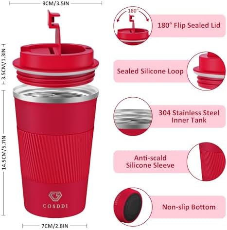 CS COSDDI 12 oz Coffee Mug - Stainless Steel Coffee Cup with Leakproof Lid