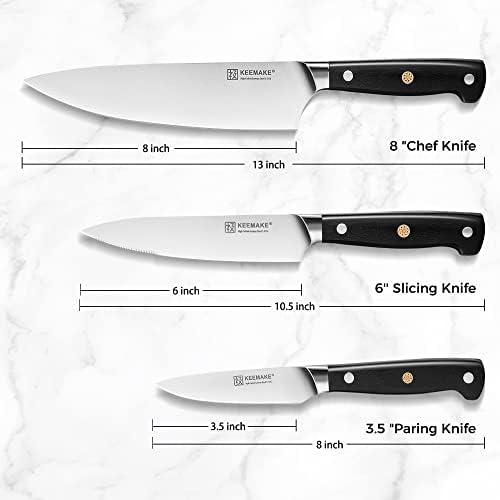 KEEMAKE Kitchen Knife Set, 3PCS Sharp High Carbon Stainless Steel Knives Set for Kitchen with Ergonomic Handle, Chef Knife set Professional Carving Knife Set for Meat Vegetable Fruit