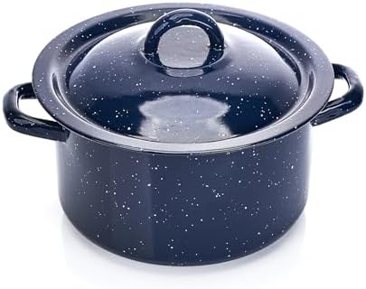 IMUSA USA C20666-1062810W Speckled Enamel Stock Pot with Lid, 4 Quart, Blue
