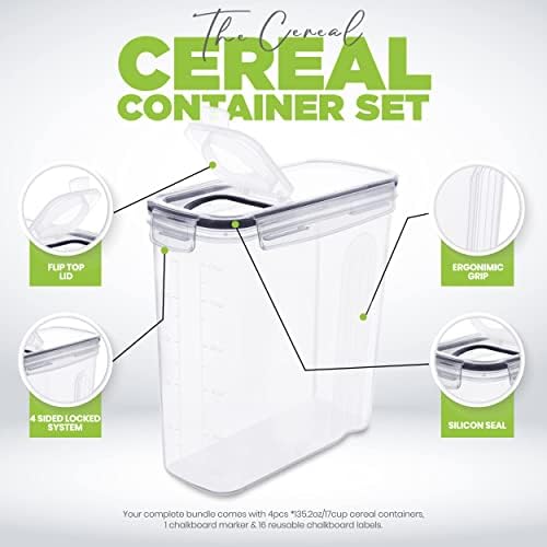Utopia Kitchen Cereal Containers Storage Set with Lids, 6 Pack, 4L, Clear
