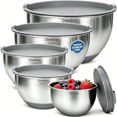 Deedro Mixing Bowls with Airtight Lids, Stainless Steel Mixing Bowls Set