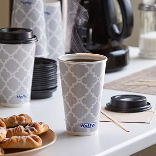 Hefty Disposable Hot Cups with Lids, Insulated Paper Coffee Cups for Tea, Cocoa and Hot Beverages, Leak Resistant Single Use Drink Cups, 16 Ounce, 20 Count
