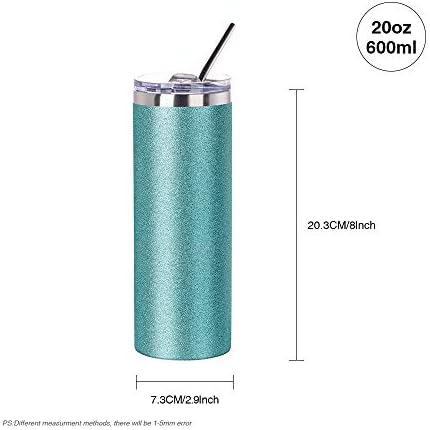 PYD Life 4 Pack Sublimation Tumblers Skinny 20 OZ Glitter Teal with Straw