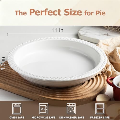 11 inch Pie Pan - 2PCS Round Baking Dish, Porcelain Pie Plate