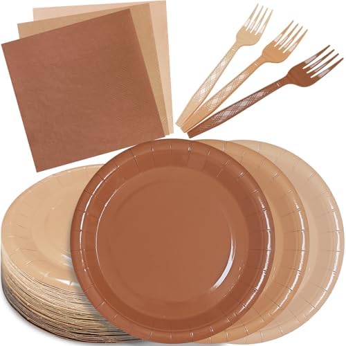 Serves 35 Guests Gradient Brown Plates and Napkins Party Supplies
