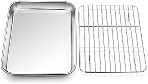 P&P CHEF Stainless Steel Baking Sheet with Rack Set for Cookie, 10.4 Inch