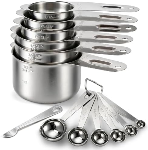Bopei 13-Piece 18/8 Stainless Steel Measuring Cups and Spoons Set, Silver