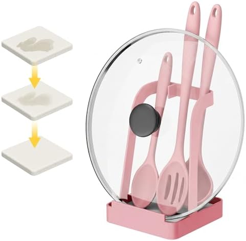 NiHome Pot Lid & Spoon Rest, Diatomite Tray Ladle Holder, Stove Top, Pink