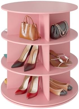 SpaceAid 3 Tier Rotating Shoe Rack Tower, Spinning Shoe Display Lazy Susan, Revolving 360 Shoe Rack Storage Round Carousel, Vertical Handbag Rotate Shoes Closet Organization (3-Tier Pink)