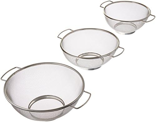 ExcelSteel 3 Piece Stainless Steel Fine Mesh Colander w/Resting Base, Dishwasher Safe Strainer for Vegetables, Salad, Fruit, Pasta (732)
