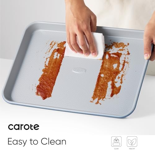 CAROTE 3-Piece Baking Sheet, Nonstick Cookie Sheets, Blue & Grey