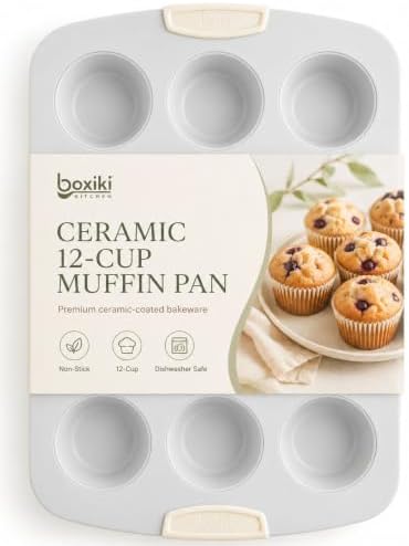 Boxiki Kitchen Nonstick Ceramic 12-Cup Muffin Pan, 15 x 10 Inch