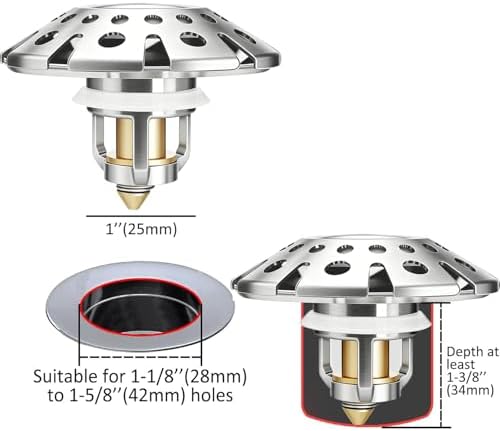 AzWzz Bathroom Sink Drain Strainer, 3 in 1 Pop Up Bathroom Sink Stopper