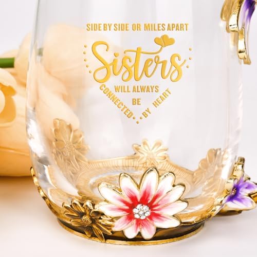 OEAGO Tea Cup Glass Coffee Enamels Mug Sisters Gifts from Sister for Women