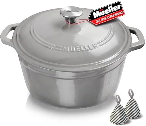 Mueller 6 Quart Enameled Cast Iron Pot Dutch Oven, Heavy-Duty