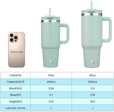 Konokyo 40 oz Insulated Tumbler Water Bottle with Handle, Straw Lid