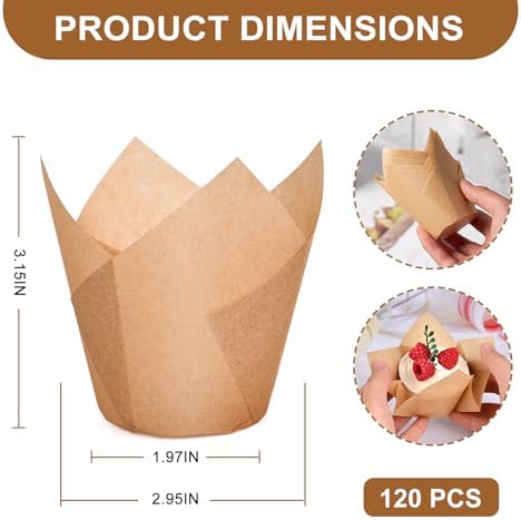 Neyimqr 120 Counts Natural Tulip Cupcake Liners for Baking Cups, Food Grade Parchment Paper Muffin Liners Holders, Standard Tulip Cupcake Liners, Greaseproof Cup Cake Wrappers for Party, Christmas