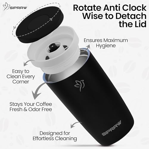 12oz Travel Coffee Mug with Lid | Insulated Stainless Steel Tumbler for Hot & Cold Drinks | Leakproof, Reusable, BPA Free, Dishwasher Safe, Cup Holder Friendly, Black