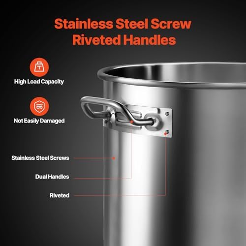 VEVOR Stainless Steel Stockpot, 36 Quart Cooking Pots, Cookware Sauce Pot with Basket, Lid, and Handle, Heavy Duty Commercial Grade Stock Pot, Sanding Treatment, for Steaming Boiling or Frying Silver