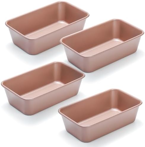 Elsjoy 4 Pack Non-Stick Loaf Pan, 9.5 x 5.5 Inch Champagne Bread Loaf Pans Carbon Steel Bread Tin Set for Baking, Metal Bakeware for Bread, Meatloaf, Cake
