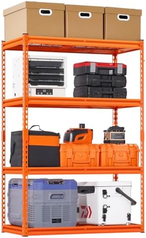 VEVOR Storage Shelves, 2400 lbs, 4 Tier Heavy Duty Garage Shelving, 20" D x 40" W x 60" H Adjustable Metal Shelves for Industrial Shelving Unit Utility Shelf, for Kitchen, Warehouse, Basement, Orange