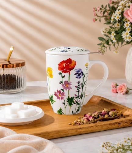 AmorArc Tea Cup With Infuser and Lid, 18oz Loose Leaf Tea Mug With Steeper