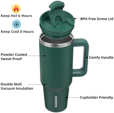 BJPKPK 40 oz Insulated Tumbler with Handle & Straw, Stainless Steel