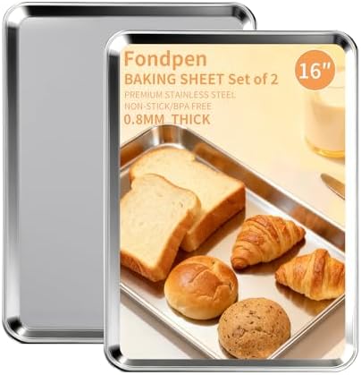 Baking Sheet Set of 2, Stainless Steel Cookie Sheets Baking Sheet Pan, 16 x 12 Inch Thicker and Firmer Baking Pans Set, Non-stick, Non toxic & Heavy Duty & Easy Clean,Dishwasher Safe