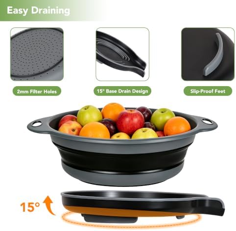 3-Pack Collapsible Colander for Kitchen with Self-Draining Base,Black