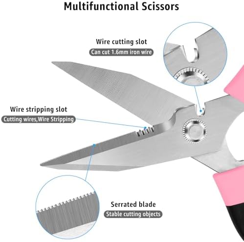 BoFuYuan Utility Scissors All Purpose heavy duty 8-Inch Pink