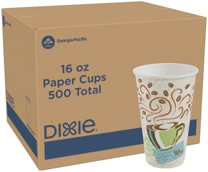 Dixie PerfecTouch 16 oz Paper Coffee Cups By GP PRO, Coffee Haze Design, 500 Count (25 Disposable Cups Per Sleeve, 20 Sleeves Per Case), 5356DX