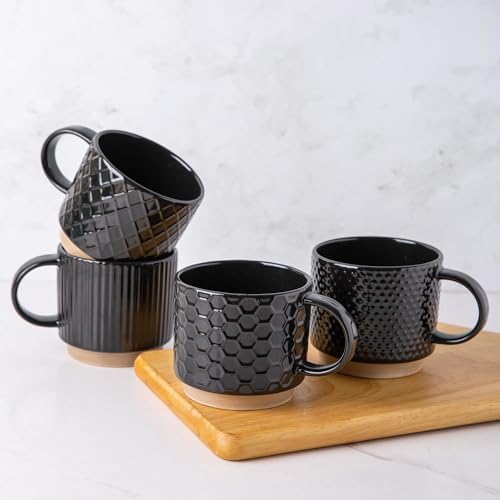 GBhome 15 OZ Stackable Coffee Mugs Set of 4, Ceramic Coffee Cups Set