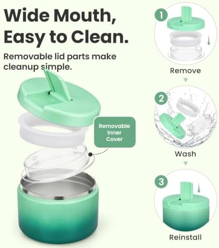 Pawtong 12oz Insulated Vacuum Food Jar with Buckle Lid Wide Mouth Soup Thermo for Hot Food Kids Leakproof Stainless Steel Lunch Container (Gradient Green, 12OZ)