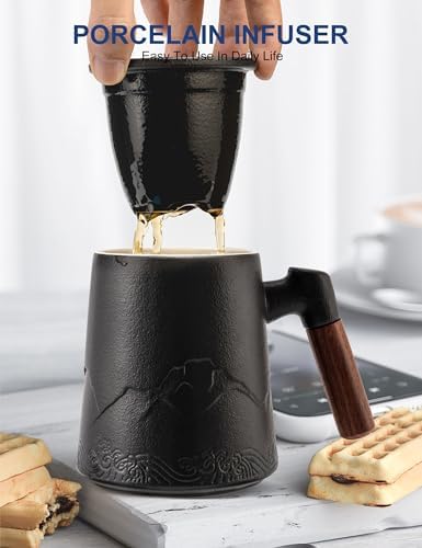 suyika Tea Cup with Infuser and Lid, Gradient Black & Blue, 15.2oz /450ml