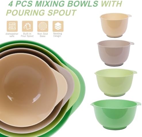 BoxedHome Classic Mixing Bowls Set of 4, BPA Free Plastic, Microwave Safe