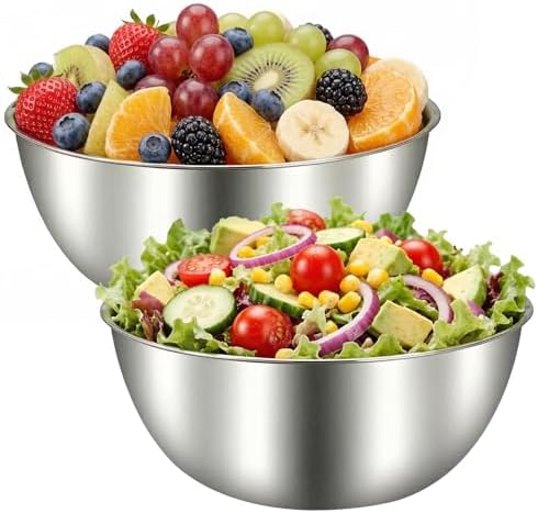 Stainless Steel Mixing Bowls Set of 2, 2.22 Qt with Measurement Marks, Dishwasher Safe, Stackable, for Baking, Salad, and Meal Prep