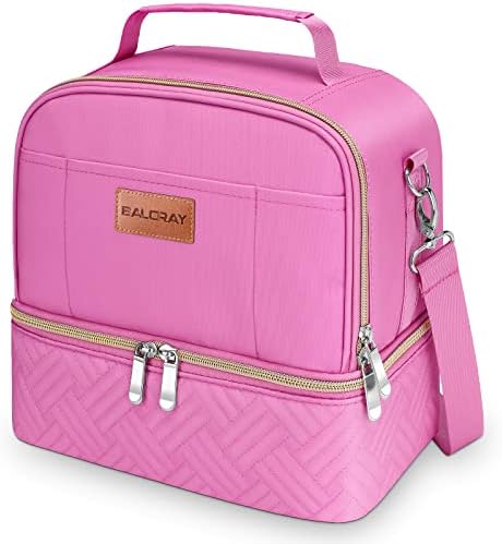 BALORAY Lunch Bag for Women Men Adult Lunch Box (Rose Red with Strap),L