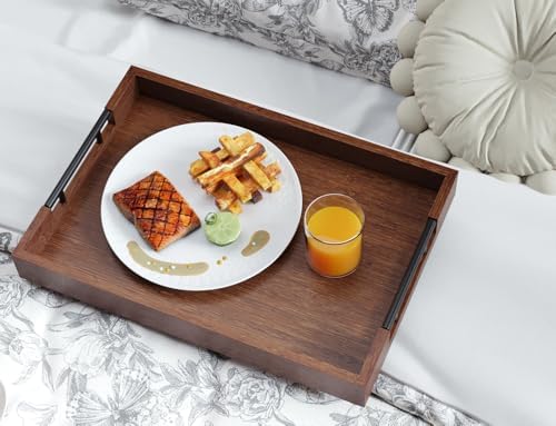 Fibogollo Set of 2 Bamboo Serving Trays with Metal Handles(Brown)