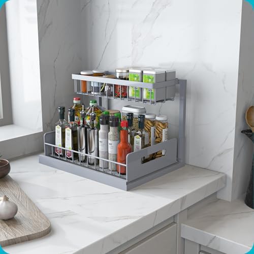 REALINN Under Sink Organizer, Pull Out Cabinet Organizer 2 Tier