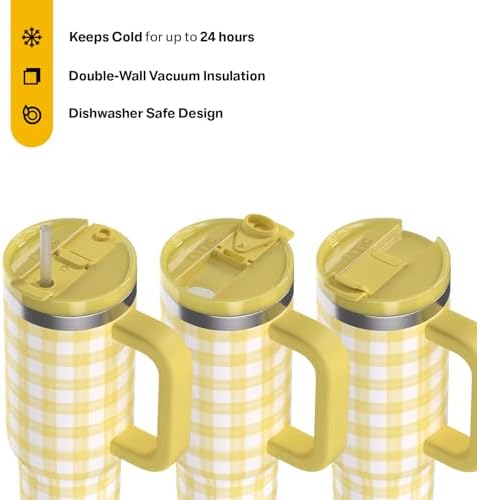 RTIC 30oz Road Trip Tumbler, Insulated, Ceramic Lined, Sunlight Gingham
